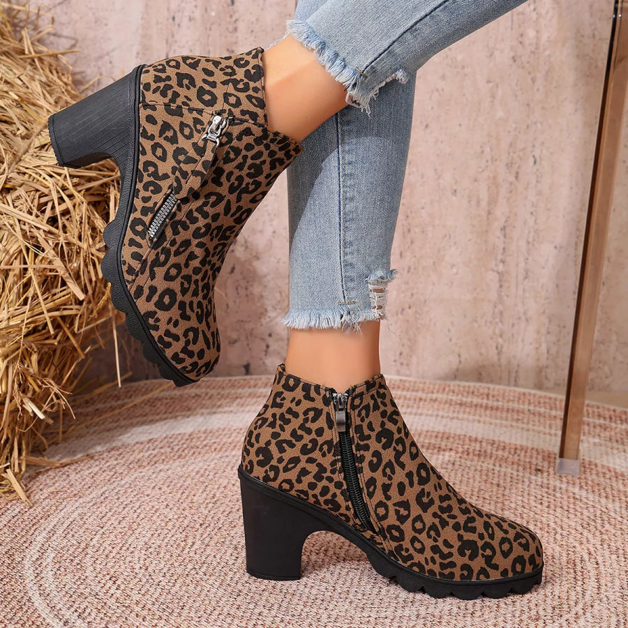 Round Toe Block Heels Boots Apparel and Accessories