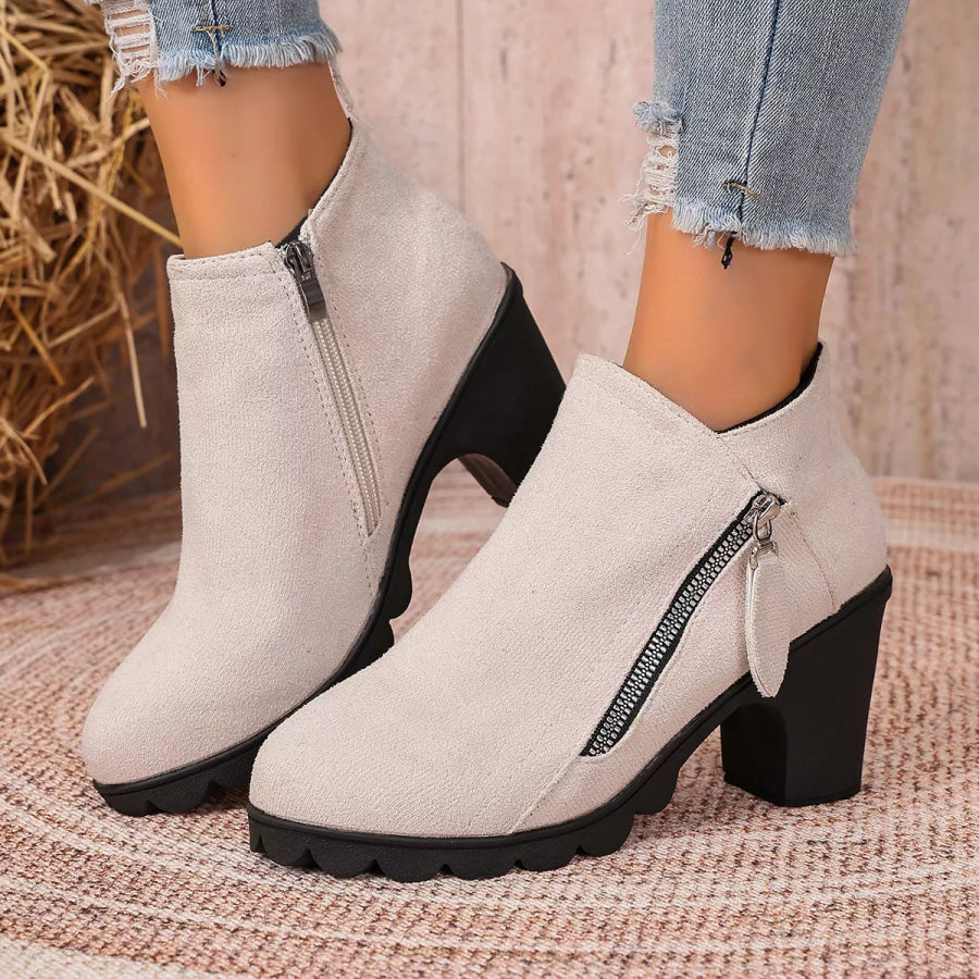 Round Toe Block Heels Boots Apparel and Accessories