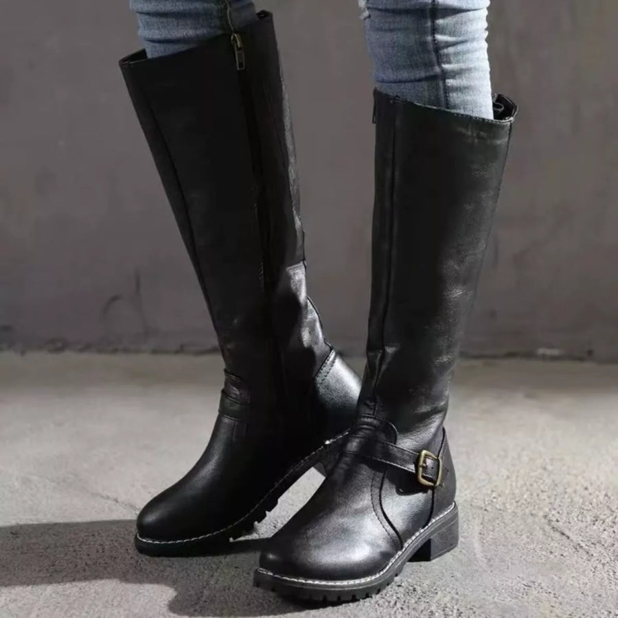 Round Toe Block Heels Boots Apparel and Accessories