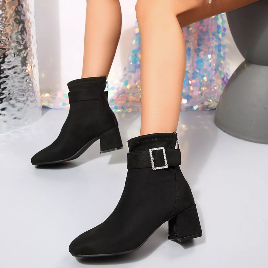 Round Toe Block Heels Boots Apparel and Accessories