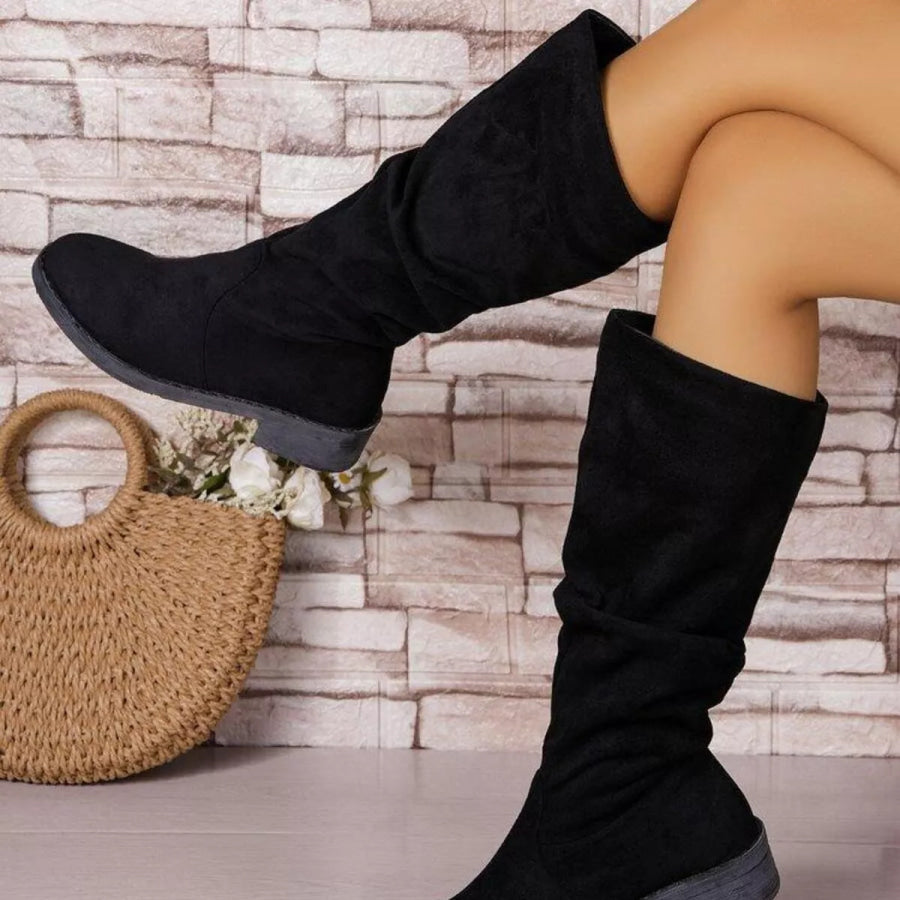 Round Toe Block Heels Boots Apparel and Accessories
