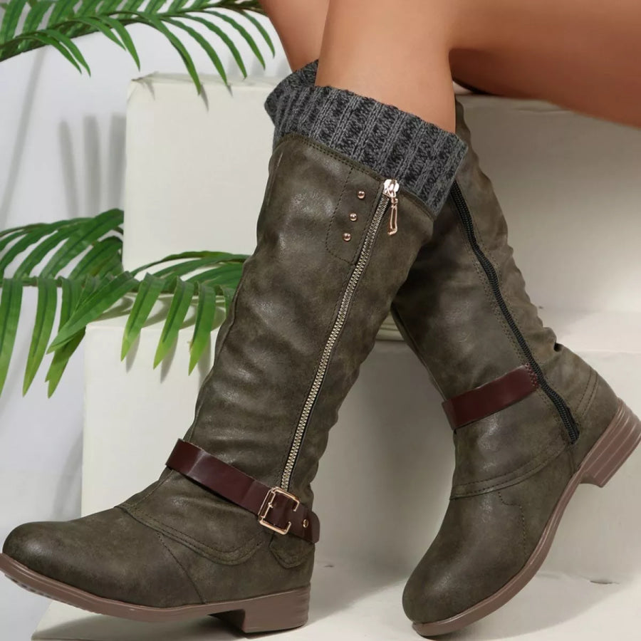 Round Toe Block Heels Boots Apparel and Accessories