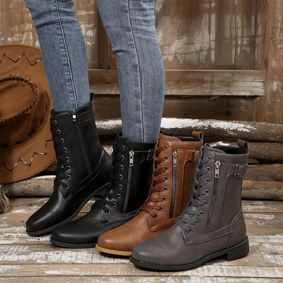 Round Toe Block Heels Boots Apparel and Accessories