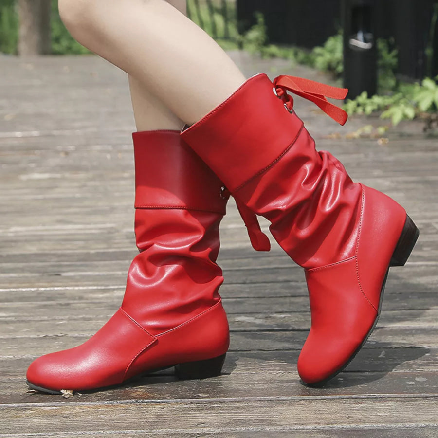 Round Toe Block Heels Boots Apparel and Accessories