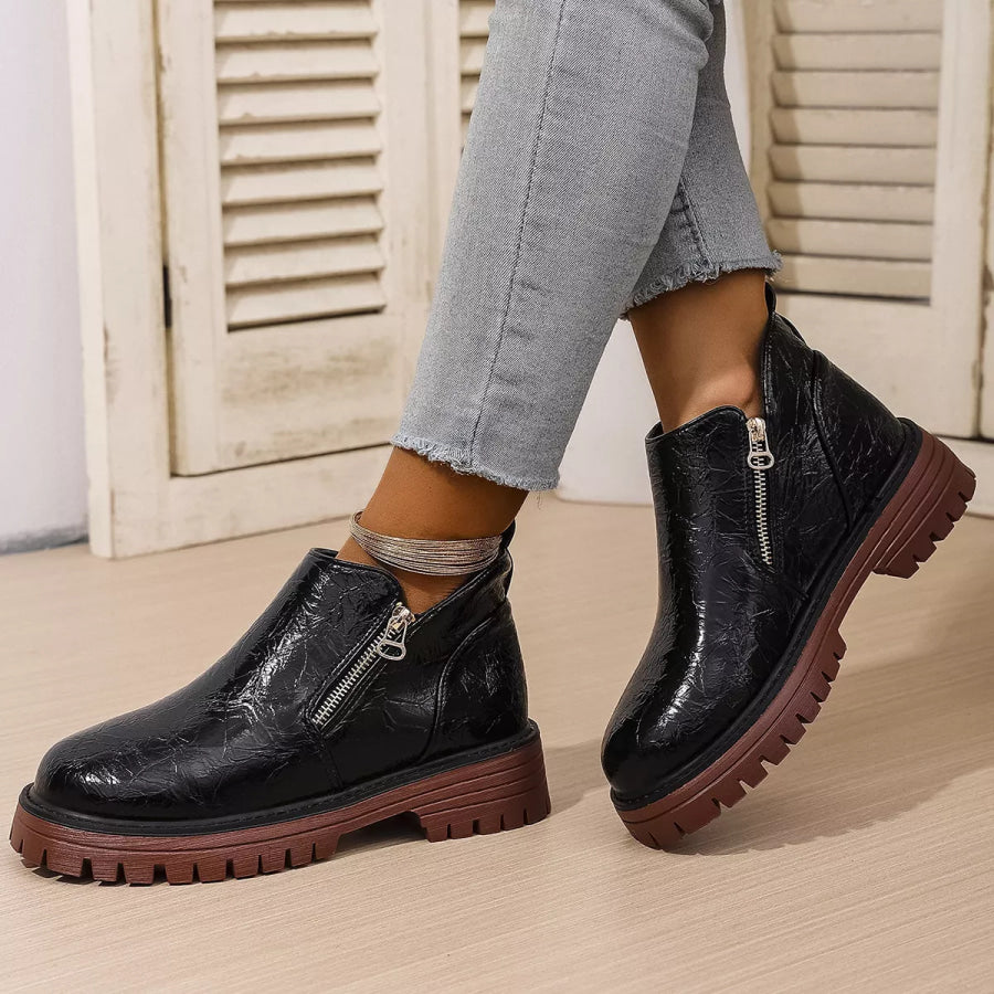 Round Toe Block Heels Boots Apparel and Accessories