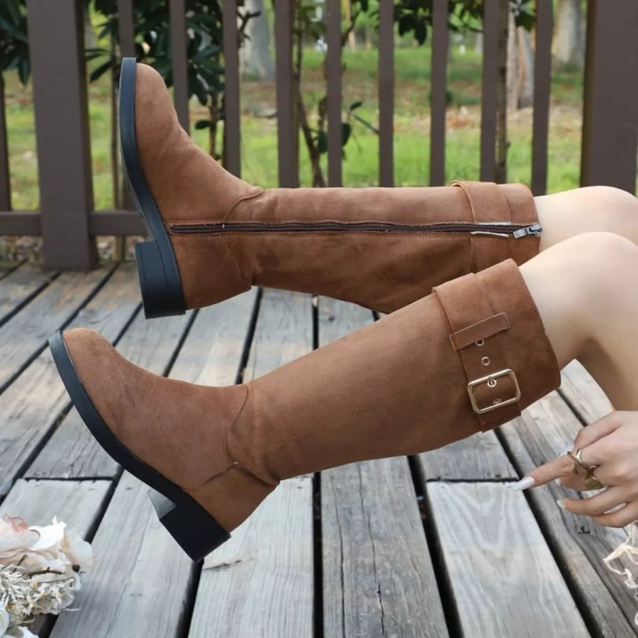 Round Toe Block Heels Boots Apparel and Accessories