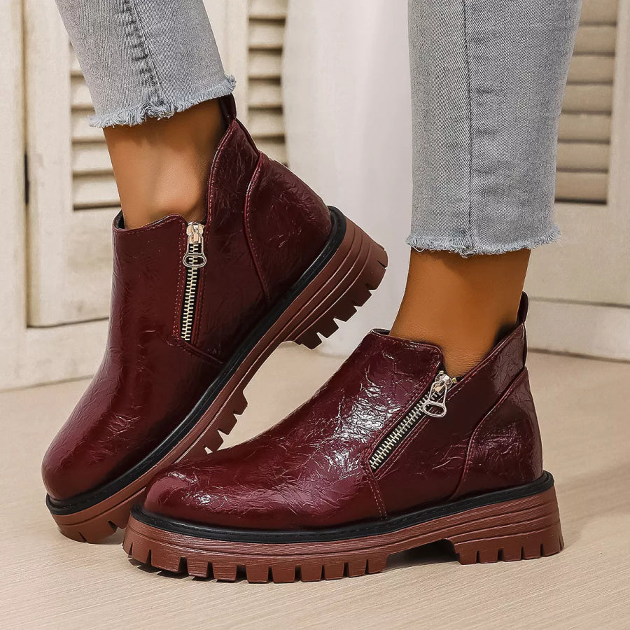 Round Toe Block Heels Boots Apparel and Accessories