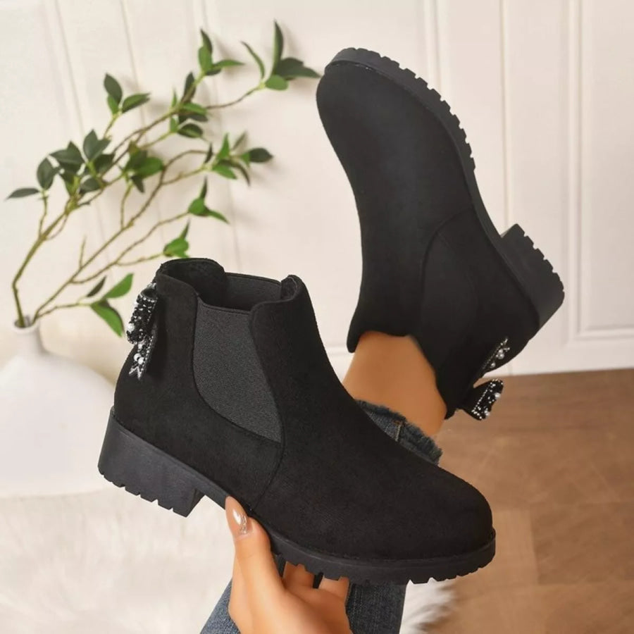 Round Toe Block Heels Boots Apparel and Accessories
