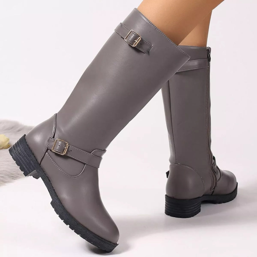 Round Toe Block Heels Boots Apparel and Accessories