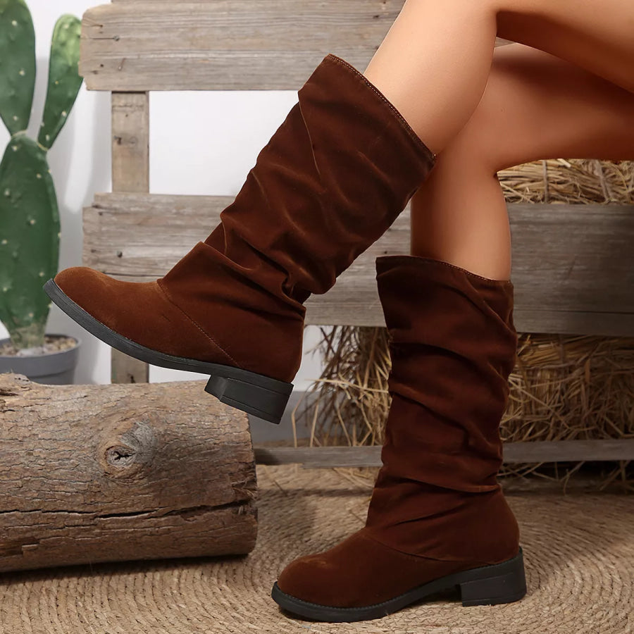 Round Toe Block Heels Boots Apparel and Accessories