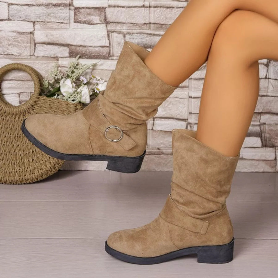 Round Toe Block Heels Boots Apparel and Accessories