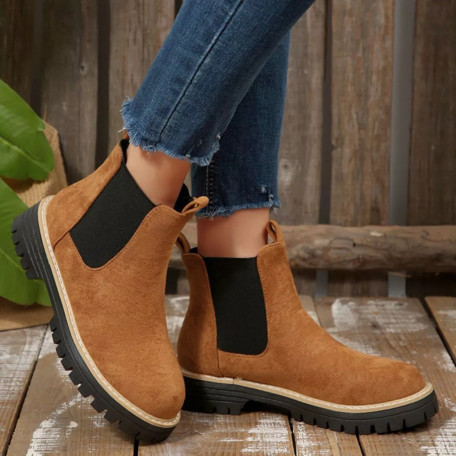 Round Toe Block Heels Boots Apparel and Accessories