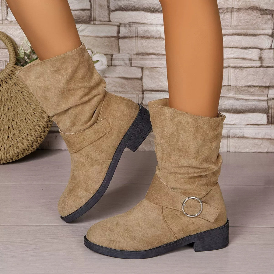 Round Toe Block Heels Boots Apparel and Accessories