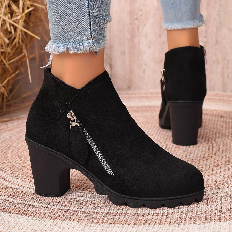 Round Toe Block Heels Boots Apparel and Accessories