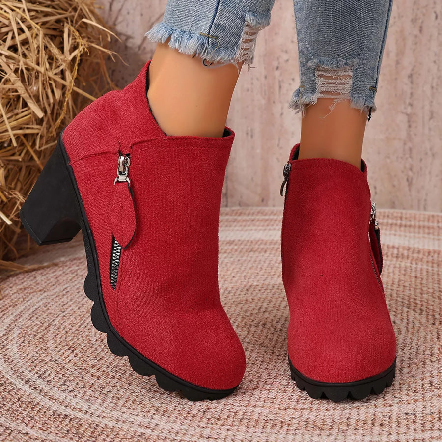 Round Toe Block Heels Boots Apparel and Accessories