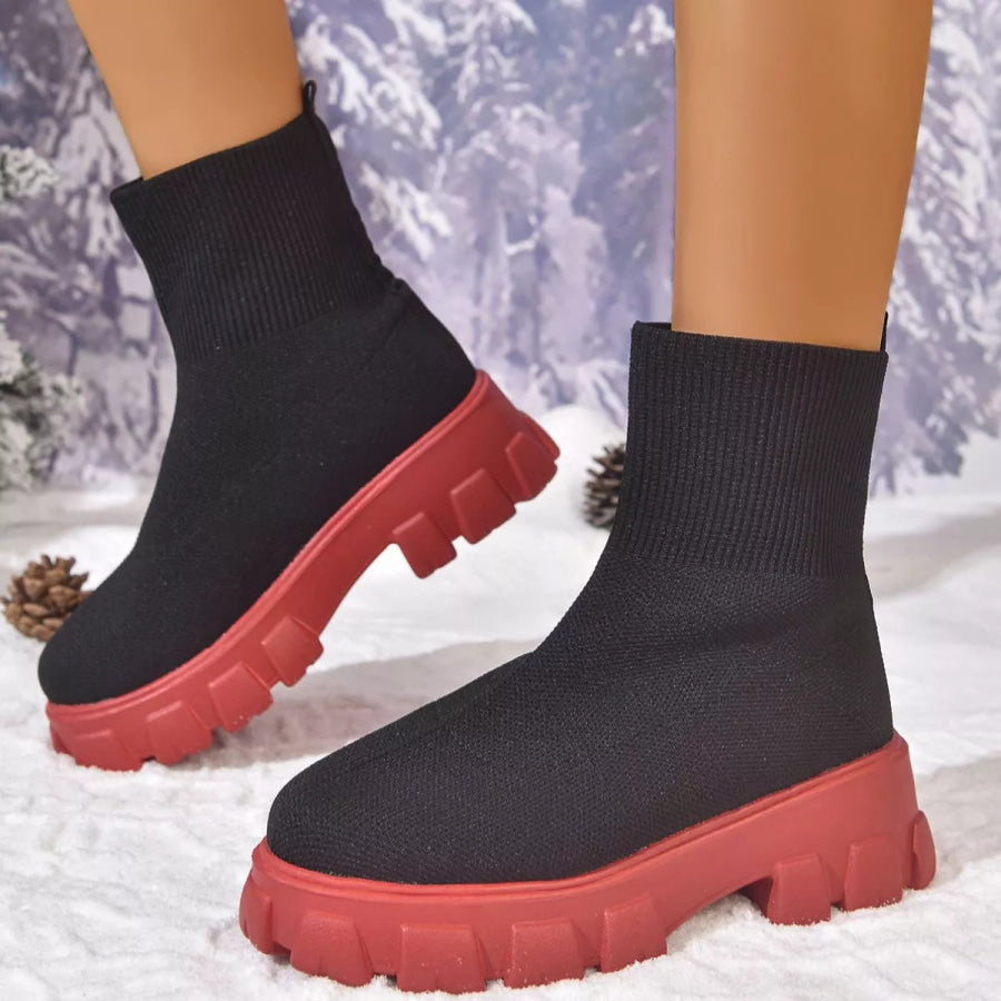 Round Toe Block Heels Boots Apparel and Accessories