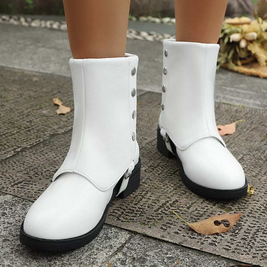 Round Toe Block Heels Boots Apparel and Accessories