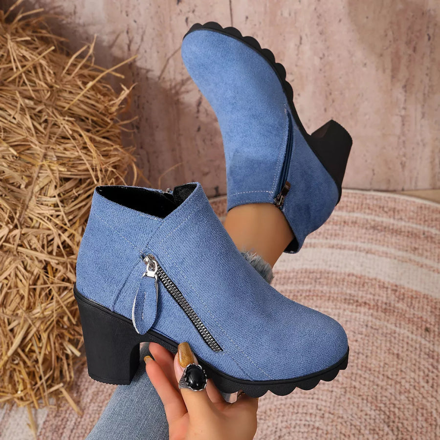 Round Toe Block Heels Boots Apparel and Accessories