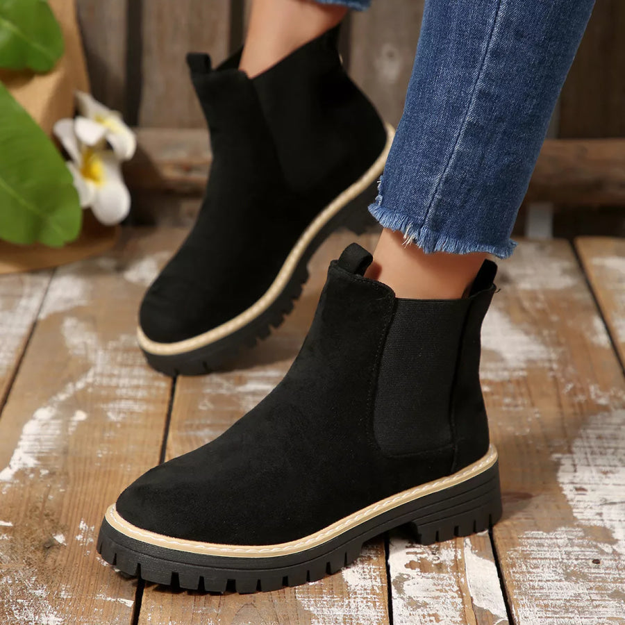 Round Toe Block Heels Boots Apparel and Accessories