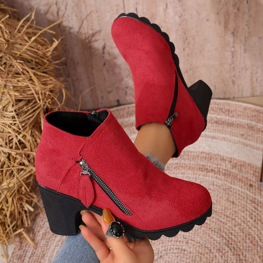 Round Toe Block Heels Boots Apparel and Accessories