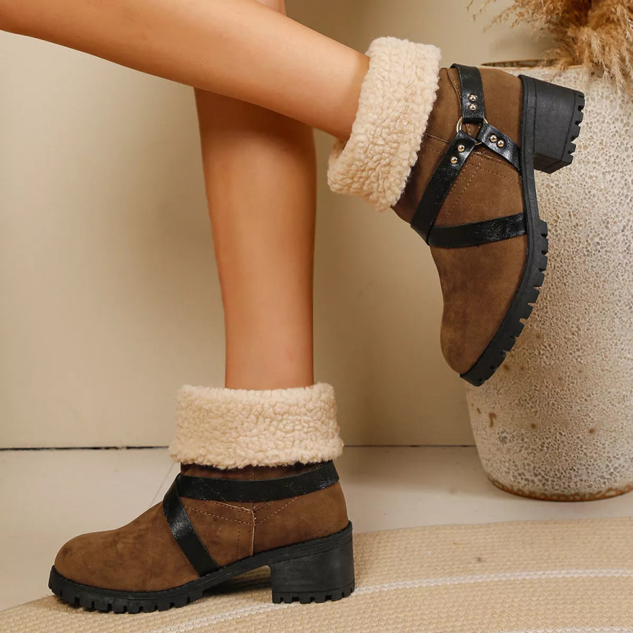 Round Toe Block Heels Boots Apparel and Accessories