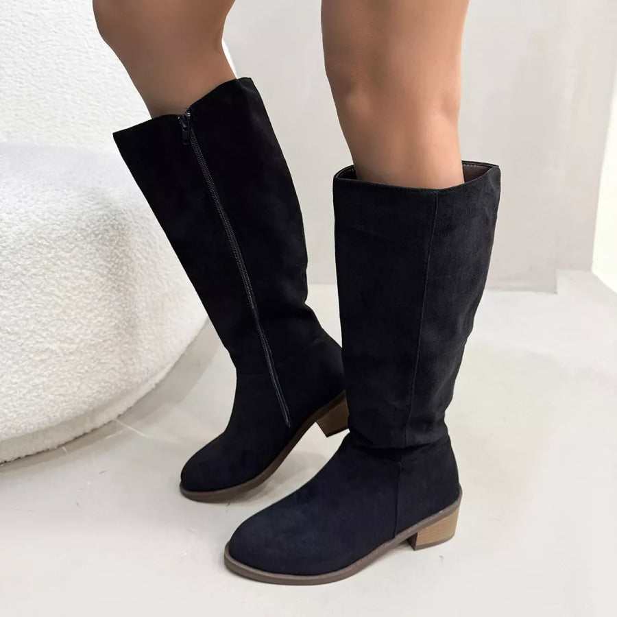 Round Toe Block Heels Boots Apparel and Accessories