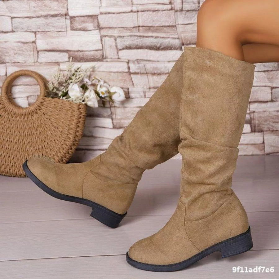 Round Toe Block Heels Boots Apparel and Accessories