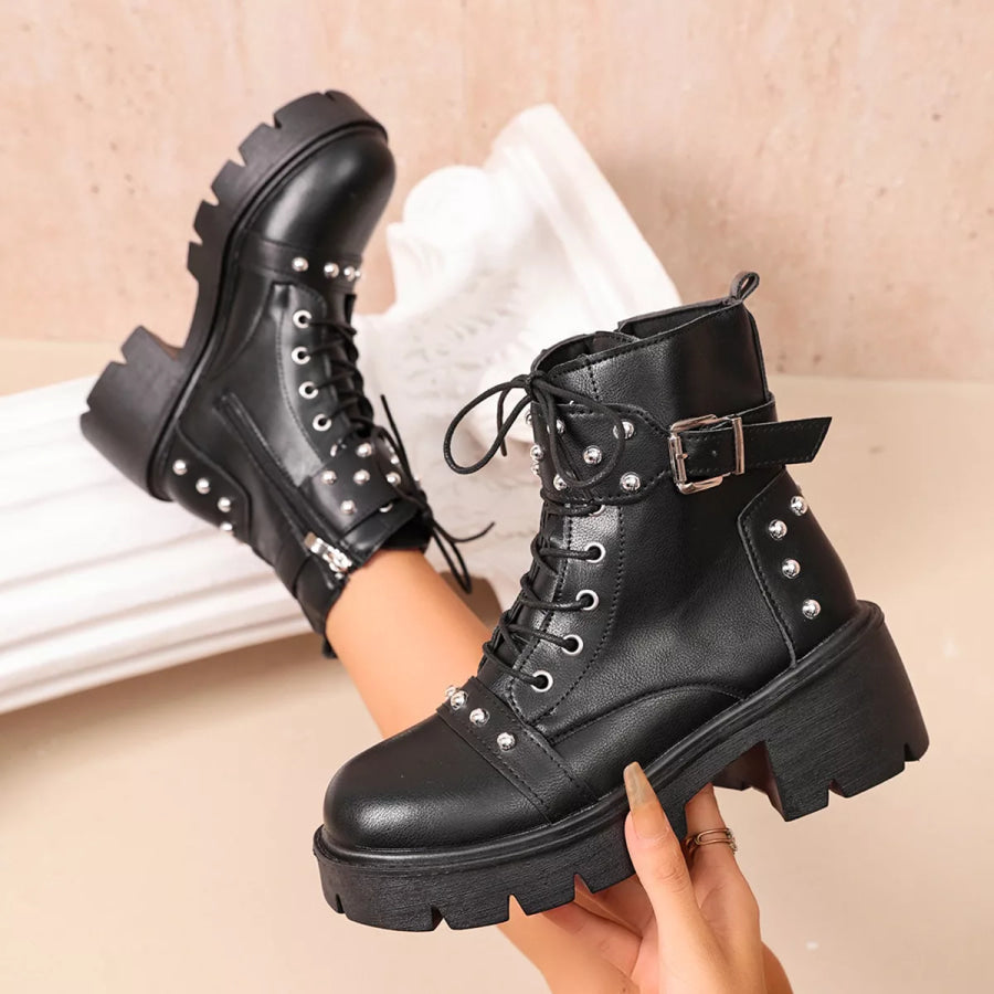 Round Toe Block Heels Boots Apparel and Accessories