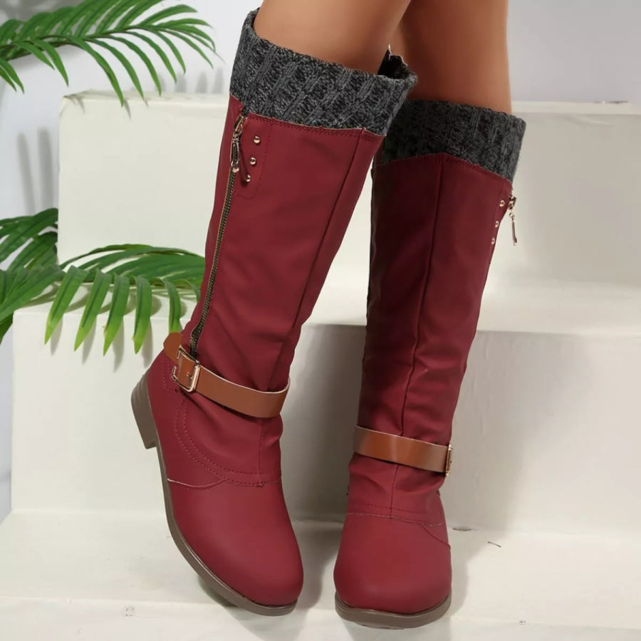 Round Toe Block Heels Boots Apparel and Accessories