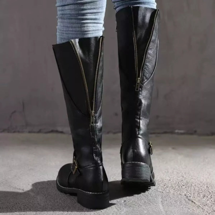 Round Toe Block Heels Boots Apparel and Accessories