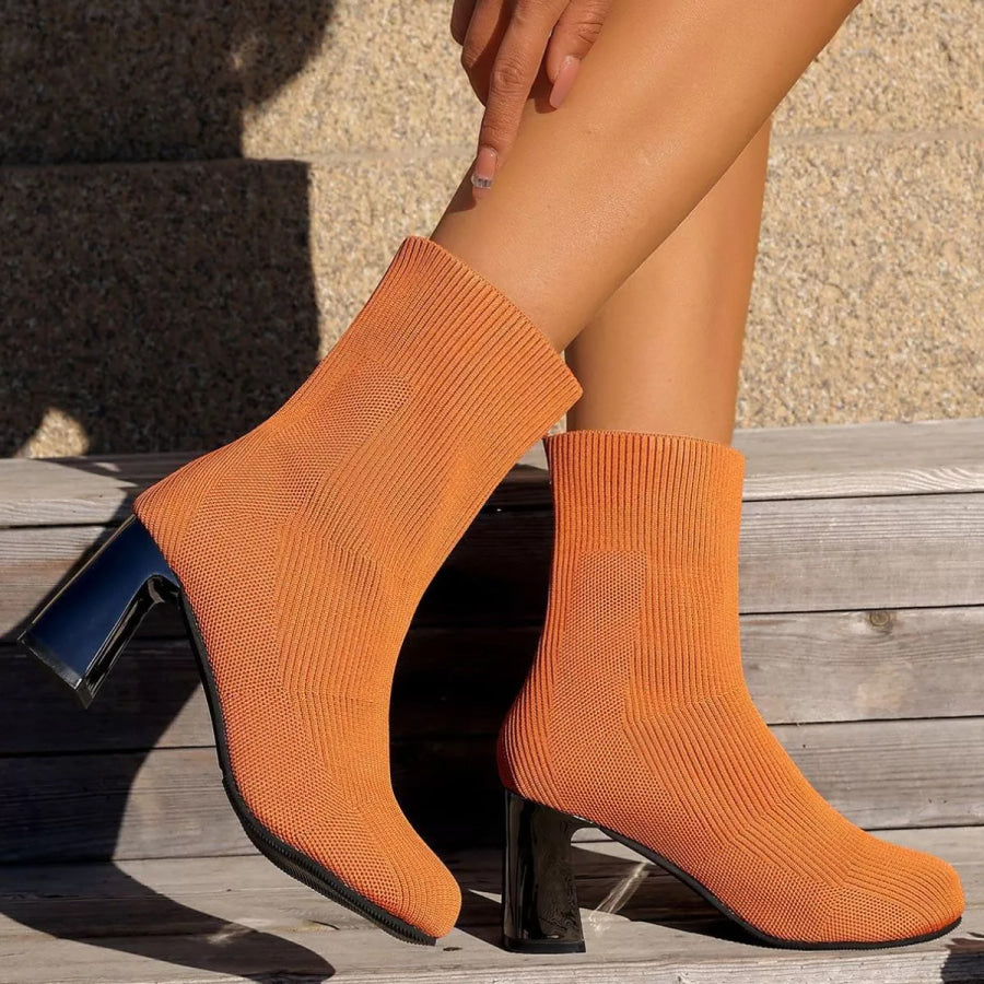 Round Toe Block Heels Boots Apparel and Accessories