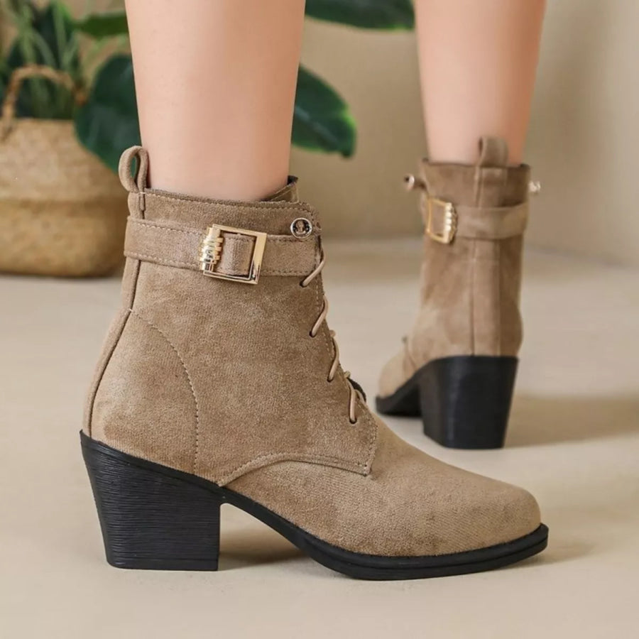 Round Toe Block Heels Boots Apparel and Accessories