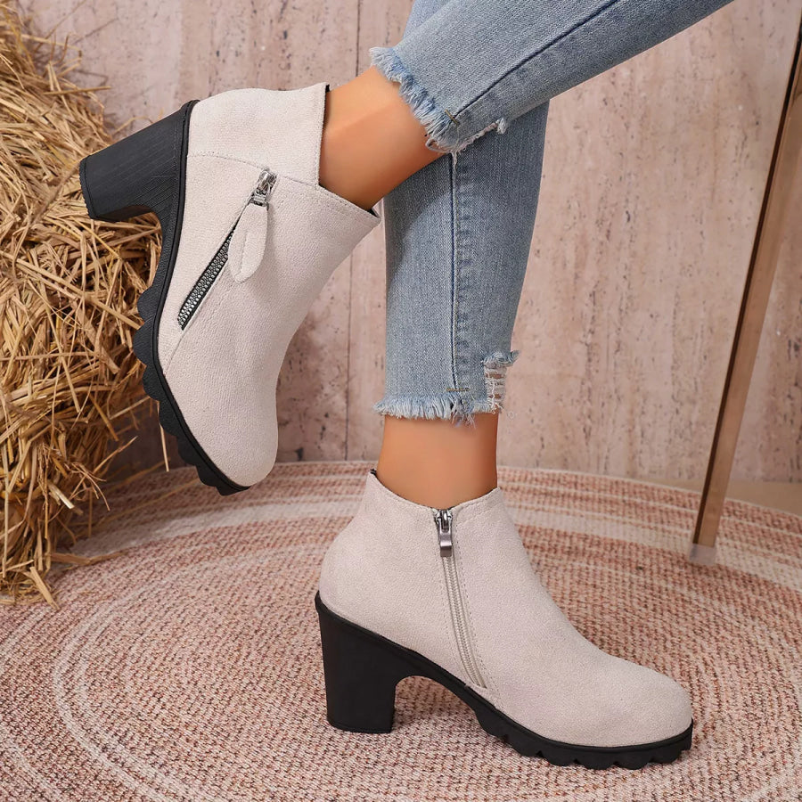 Round Toe Block Heels Boots Apparel and Accessories