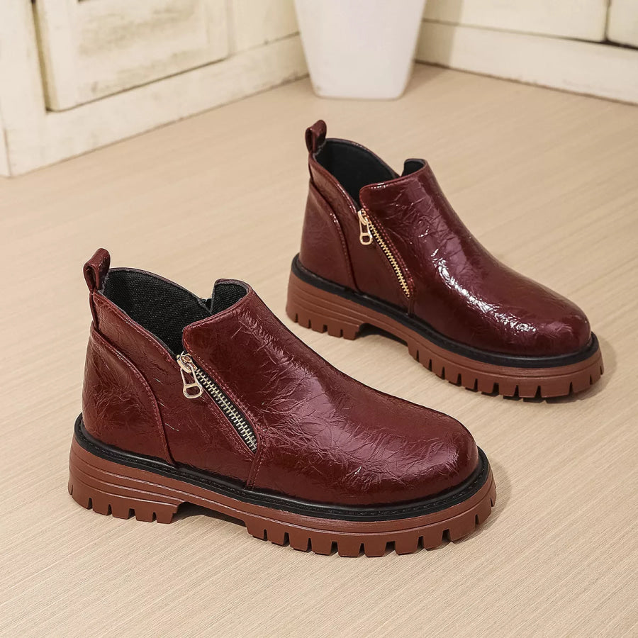 Round Toe Block Heels Boots Apparel and Accessories
