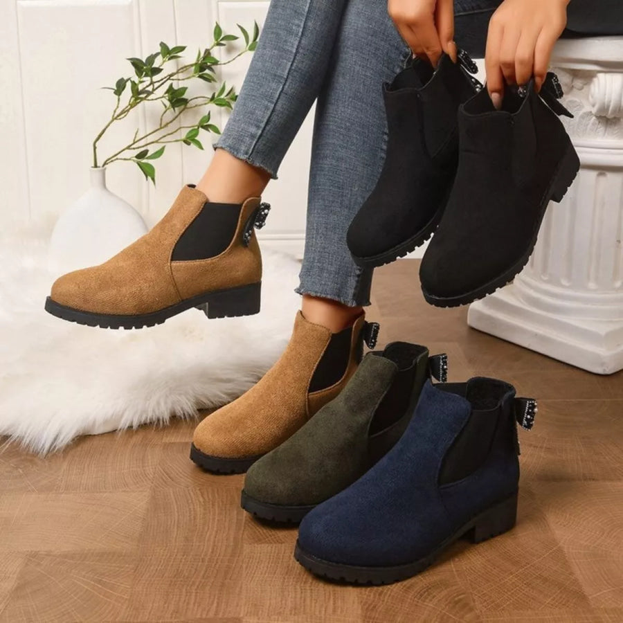 Round Toe Block Heels Boots Apparel and Accessories