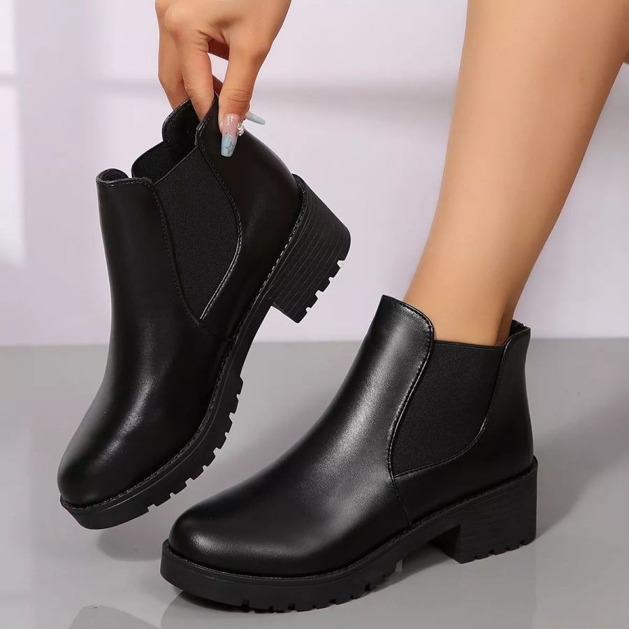 Round Toe Block Heels Boots Apparel and Accessories