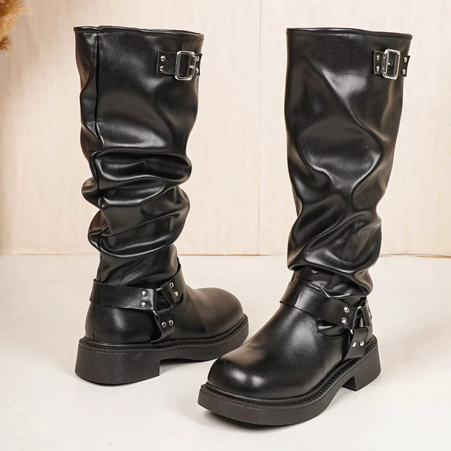 Round Toe Block Heels Boots Apparel and Accessories