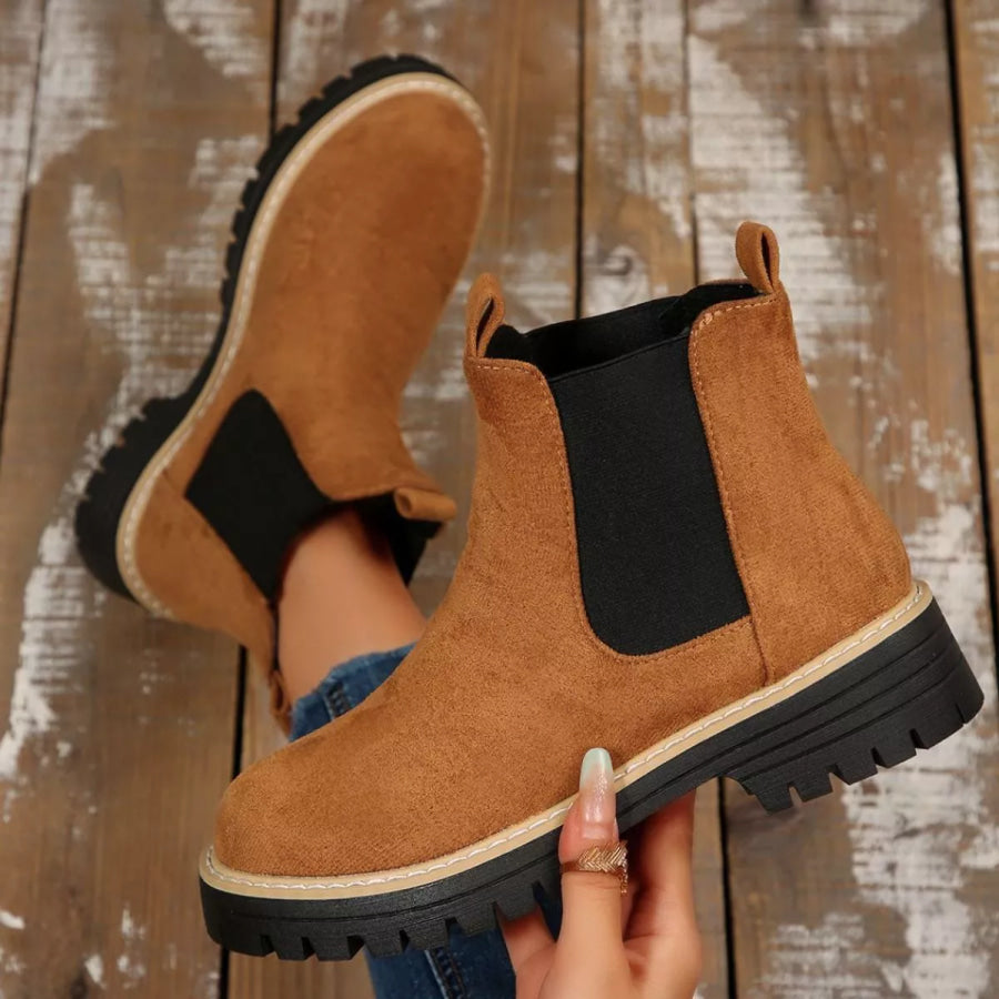 Round Toe Block Heels Boots Apparel and Accessories