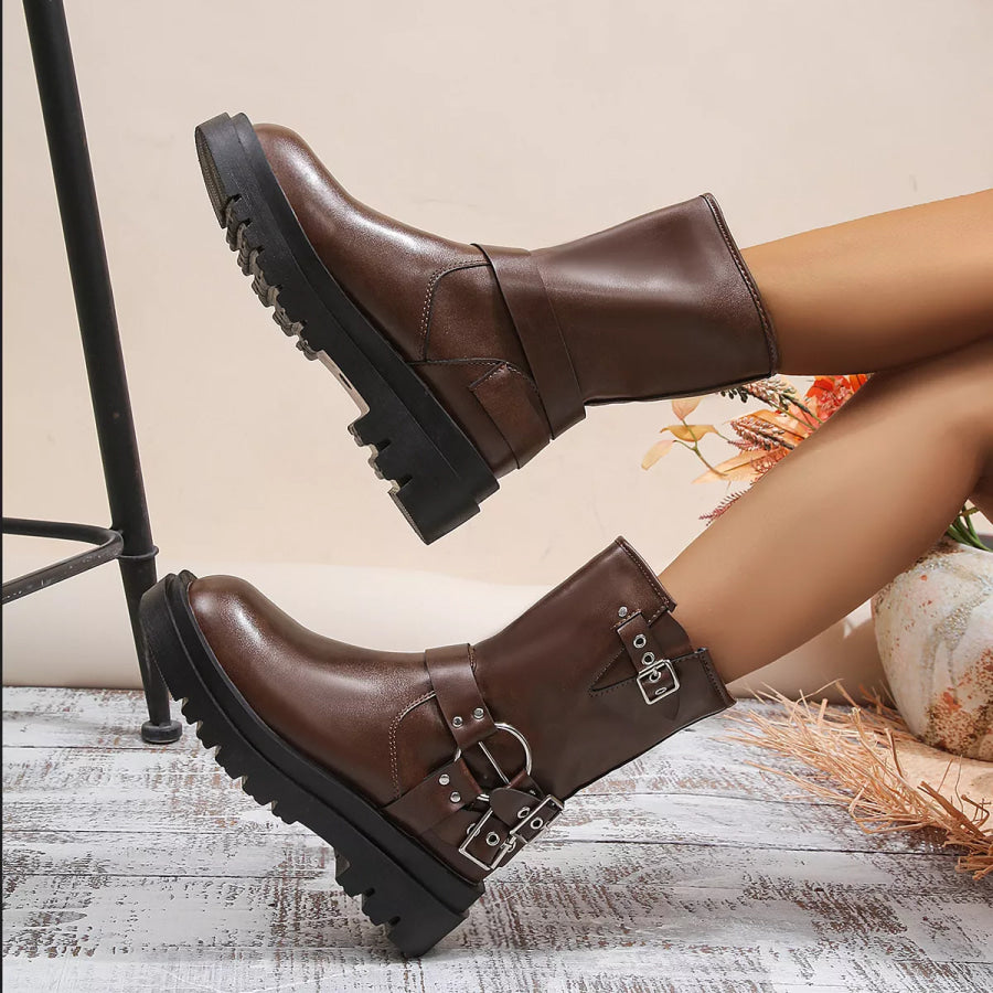 Round Toe Block Heels Boots Apparel and Accessories