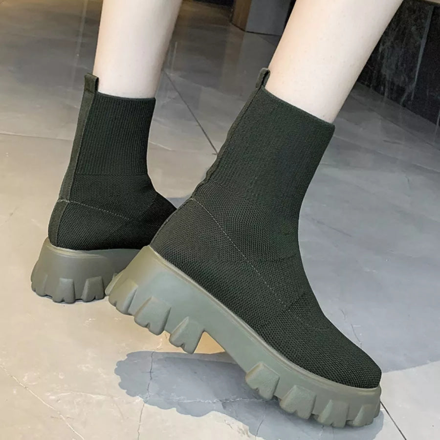 Round Toe Block Heels Boots Apparel and Accessories