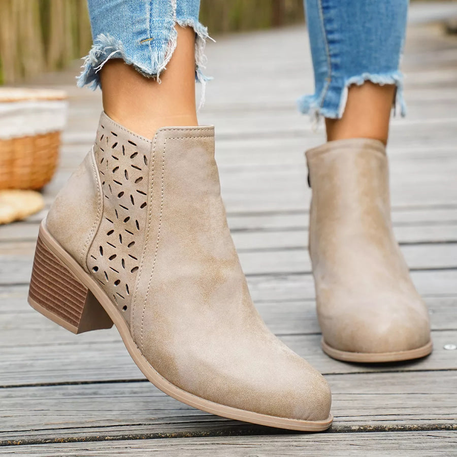 Round Toe Block Heels Boots Apricot / 36 footwear