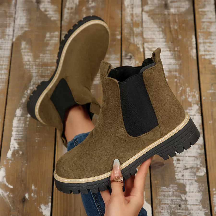 Round Toe Block Heels Boots Army Green / 36 Apparel and Accessories