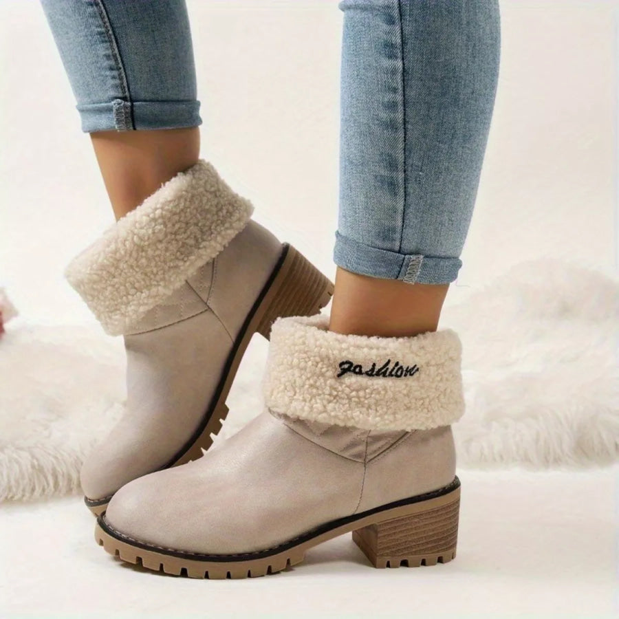 Round Toe Block Heels Boots Apparel and Accessories