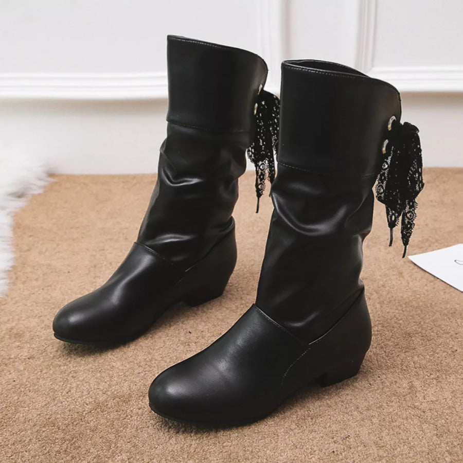 Round Toe Block Heels Boots Black / 35 Apparel and Accessories