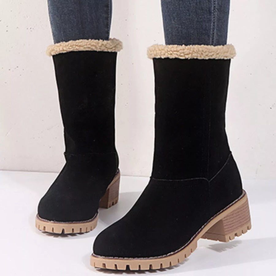 Round Toe Block Heels Boots Black / 35 Apparel and Accessories
