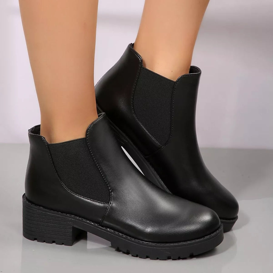Round Toe Block Heels Boots Black / 35 Apparel and Accessories