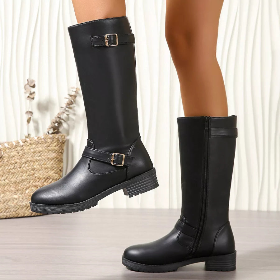 Round Toe Block Heels Boots Black / 35 Apparel and Accessories