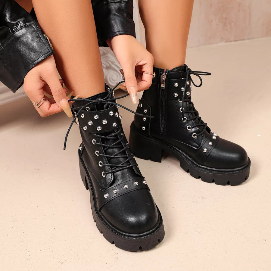 Round Toe Block Heels Boots Black / 35 Apparel and Accessories