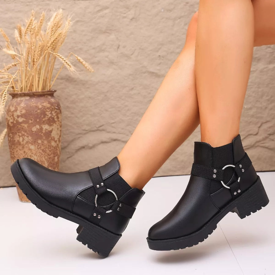 Round Toe Block Heels Boots Black / 35 Apparel and Accessories