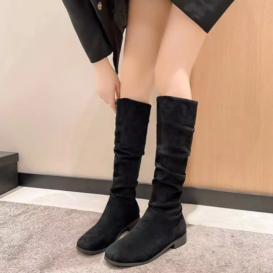 Round Toe Block Heels Boots Black / 35 Apparel and Accessories